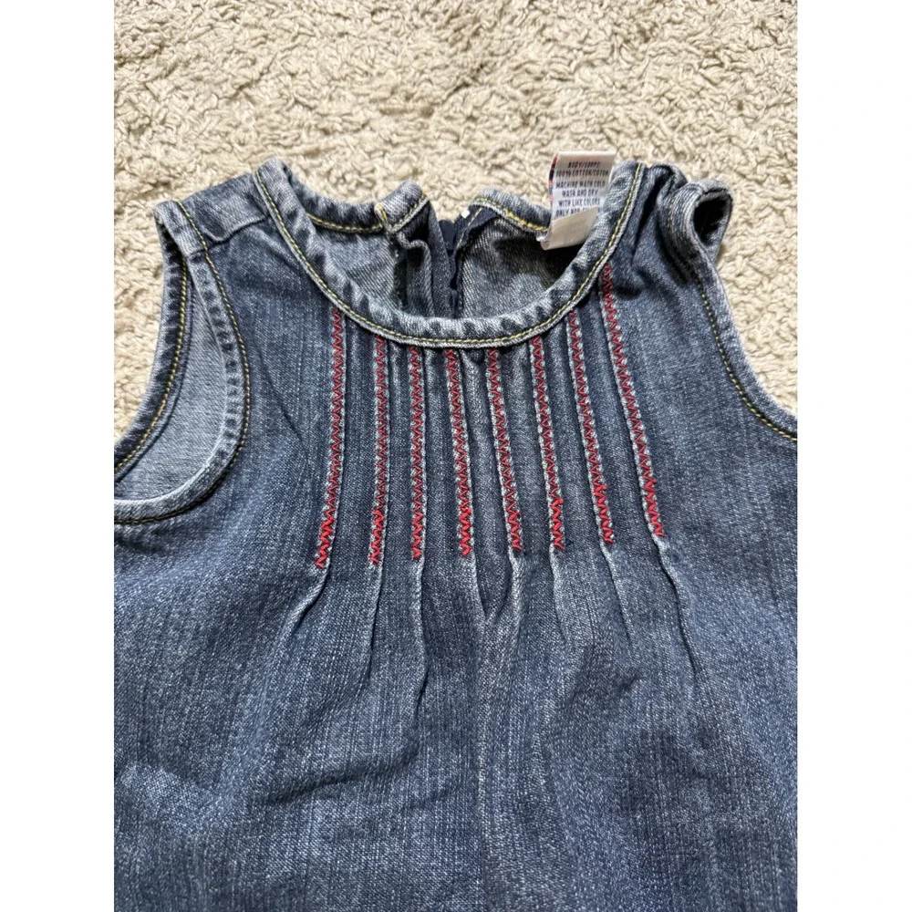Vintage Old Navy Embroidered Baby A-Line Denim Dress Western‎ Prairie 6-9 Mo